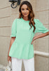 Brook Green 2023 Blouses for Women Dressy Casual Peplum Tops Puff Sleeve Ruffle Mock Neck Dress Shirt Flowy Summer