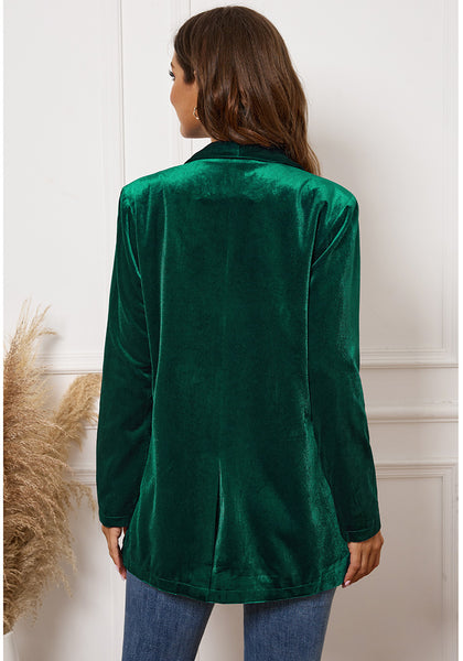 Dark Green Women's Oversized Velvet Blazers Business Casual Suit Jacket