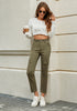 Olive Green Cargo High Waisted Straight Leg Stretchy Distressed Denim Pants for Women