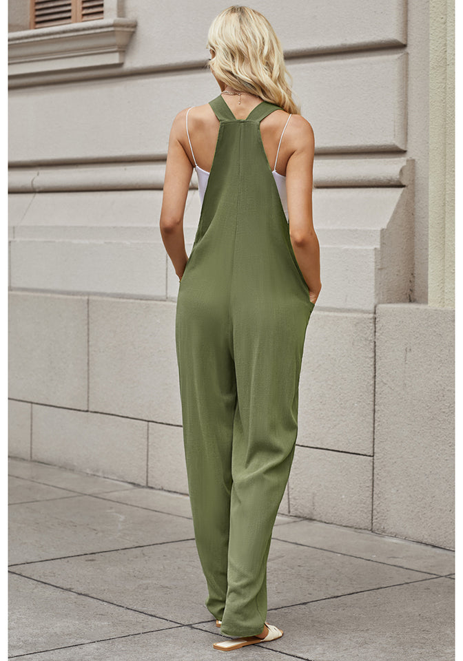 Buy Summer Green Linen Jumpsuit Women, Casual Linen Dungarees