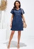 Bright Cobalt Blue Women's Short Sleeves Loose Denim Pull On Babydoll Short Dress