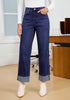 Darkness Blue Women's Fashionable High Waisted Wide Leg Jeans Casual Jeans Versatile for Commuting