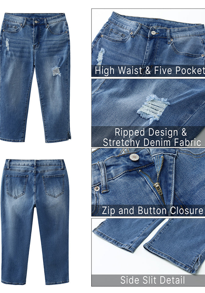 Classic Blue Women's High Waisted Skinny Ripped Denim Jeans Distressed –  Lookbook Store