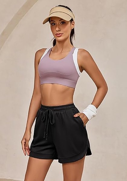 LookbookStore Women's Black High Waisted Elastic Waist Sweat Shorts Loose Fit Comfy Casual Summer Athleisure Shorts