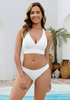 LookbookStore Women's White V Neck Ruched Criss Cross Padded Bikini Top Modest Cute Swim Top for Beach Vacation