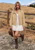 Beige Women's Trendy Funnel Neck Bomber Jacket — Oversized Cropped Zip Up Hooded Jacket with Stand Collar & Elastic Cuff Hem