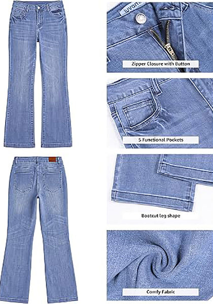 Lakeside Blue Women's Trendy Mid Rise Bootcut Jeans — Stretchy Western Denim Pants with 90s Vintage Flare & 30.5" Inseam