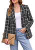GRAPENT Women's Tweed Plaid Blazer | Notched Lapel, Fully Lined, Shoulder Pads, Single Button, 2 Pockets, Interview Office Business Casual