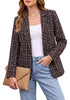 GRAPENT Women's Tweed Plaid Blazer | Notched Lapel, Fully Lined, Shoulder Pads, Single Button, 2 Pockets, Interview Office Business Casual