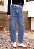 GRAPENT Women's High Waisted Baggy Barrel Jeans | Stretchy Denim, Elastic Drawstring Waist, Pull On, 27.5