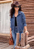 Classic Blue Women's Funnel Neck Denim Jacket — Oversized Zip Up Jean Jacket with Drop Shoulder, Elastic Hem & Side Slant Pockets