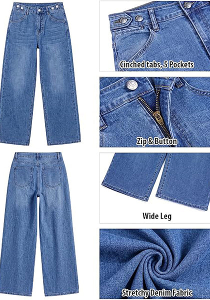 GRAPENT Women's High Waisted Wide Leg Baggy Jeans | Stretchy Denim, Adjustable Cinched Waist, 30" Inseam, 90S Baggy Style, Country Concert & Casual Work Wear