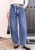 GRAPENT Women's High Waisted Baggy Barrel Jeans | Stretchy Denim, Elastic Drawstring Waist, Pull On, 27.5
