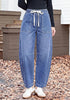 GRAPENT Women's High Waisted Baggy Barrel Jeans | Stretchy Denim, Elastic Drawstring Waist, Pull On, 27.5