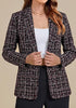 Black & Wine Red Women's Plaid Tweed Work Blazer | Long Sleeve Notched Lapel Jacket, Fully Lined, Shoulder Pads, Single Button, 2 Pockets – Office, Interview, Business Casual
