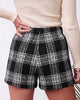 Black White Women's Plaid Skort High Waist Faux Wrap Mini Skirt with Side Zipper, Elastic Back & Built-in Shorts