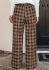 GRAPENT Women's High Waisted Wide Leg Plaid Pants | Tartan Pattern, Elastic Waist Drawstring, Pockets, Relaxed Fit, Casual Daily Fall Outfits