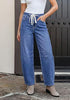 Classic Blue Barrel Jeans for Women High Waisted Baggy Drawstring Wide Leg Denim Pants Stretchy Ankle Length 27.5 Inseam Casual Trendy