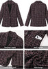 Black & Wine Red Women's Plaid Tweed Work Blazer | Long Sleeve Notched Lapel Jacket, Fully Lined, Shoulder Pads, Single Button, 2 Pockets – Office, Interview, Business Casual