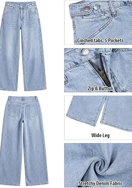 GRAPENT Women's High Waisted Wide Leg Baggy Jeans | Stretchy Denim, Adjustable Cinched Waist, 30" Inseam, 90S Baggy Style, Country Concert & Casual Work Wear
