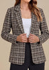 Brown Women's Plaid Tweed Work Blazer | Long Sleeve Notched Lapel Jacket, Fully Lined, Shoulder Pads, Single Button, 2 Pockets – Office, Interview, Business Casual