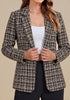 GRAPENT Women's Tweed Plaid Blazer | Notched Lapel, Fully Lined, Shoulder Pads, Single Button, 2 Pockets, Interview Office Business Casual