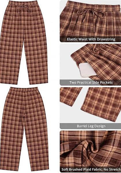 GRAPENT Women's High Waisted Plaid Barrel Pants | Tapered Wide Leg, Elastic Drawstring Waist, Front Pockets, Work Office Casual Fall Outfits