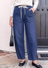 GRAPENT Women's High Waisted Baggy Barrel Jeans | Stretchy Denim, Elastic Drawstring Waist, Pull On, 27.5