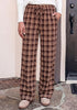 GRAPENT Women's High Waisted Wide Leg Plaid Pants | Tartan Pattern, Elastic Waist Drawstring, Pockets, Relaxed Fit, Casual Daily Fall Outfits