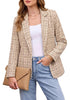 GRAPENT Women's Tweed Plaid Blazer | Notched Lapel, Fully Lined, Shoulder Pads, Single Button, 2 Pockets, Interview Office Business Casual