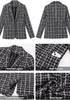 Black &White Women's Plaid Tweed Work Blazer | Long Sleeve Notched Lapel Jacket, Fully Lined, Shoulder Pads, Single Button, 2 Pockets – Office, Interview, Business Casual