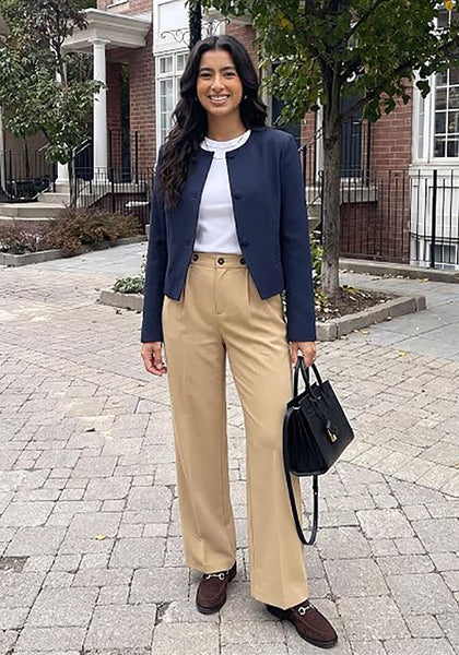 GRAPENT Women's High Waisted Wide Leg Work Pants | Elastic Back Waist, Front Pleated, Business Casual Office Outfits