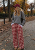 GRAPENT Women's High Waisted Wide Leg Plaid Pants | Tartan Pattern, Elastic Waist Drawstring, Pockets, Relaxed Fit, Casual Daily Fall Outfits