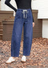 GRAPENT Women's High Waisted Baggy Barrel Jeans | Stretchy Denim, Elastic Drawstring Waist, Pull On, 27.5