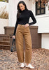 Golden Brown Women's High Waisted Wide Leg Jeans by luvamia — Stretchy 90s Baggy Straight Denim, Raw Hem, Button Front, 29.5