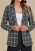 Black &White Women's Plaid Tweed Work Blazer | Long Sleeve Notched Lapel Jacket, Fully Lined, Shoulder Pads, Single Button, 2 Pockets – Office, Interview, Business Casual