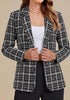 GRAPENT Women's Tweed Plaid Blazer | Notched Lapel, Fully Lined, Shoulder Pads, Single Button, 2 Pockets, Interview Office Business Casual