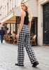 GRAPENT Women's High Waisted Wide Leg Plaid Pants | Tartan Pattern, Elastic Waist Drawstring, Pockets, Relaxed Fit, Casual Daily Fall Outfits