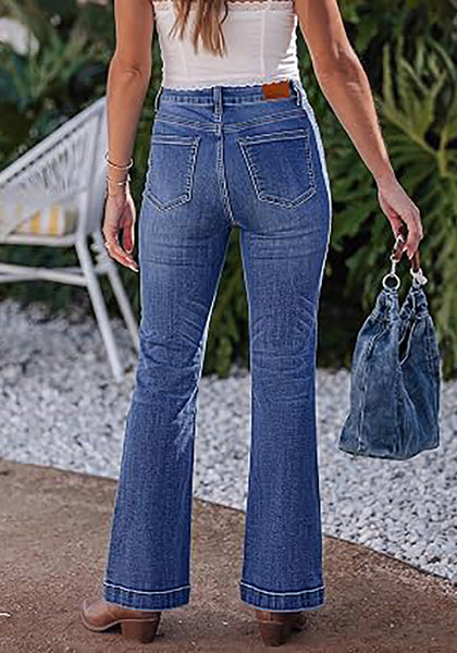 Medium Blue  Women's Trendy Mid Rise Bootcut Jeans — Stretchy Western Denim Pants with 90s Vintage Flare & 30.5" Inseam