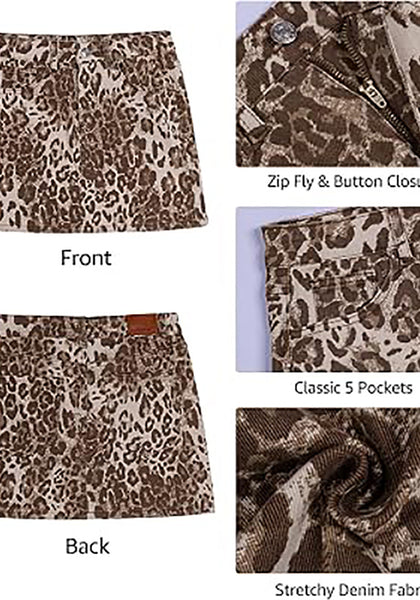Sand Leopard Print Mini Skirt for Women High Waist Stretchy 90s Animal Print Short Skirt Fall Country Concert Outfit Western Style