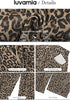 Khaki Brown Leopard  Women's Trendy Leopard Barrel Jeans — High Waisted Baggy Wide Leg Stretchy Denim Pants with Front Seam & Ankle Length