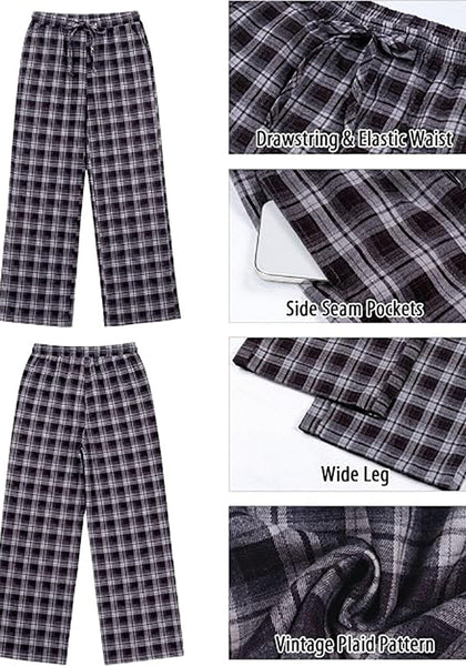 GRAPENT Women's High Waisted Wide Leg Plaid Pants | Tartan Pattern, Elastic Waist Drawstring, Pockets, Relaxed Fit, Casual Daily Fall Outfits