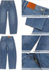 Vintage Blue Women's Trendy Barrel Jeans — High Waisted Baggy Wide Leg Denim Pants with Cinched Waist, Front Seam & Ankle Length