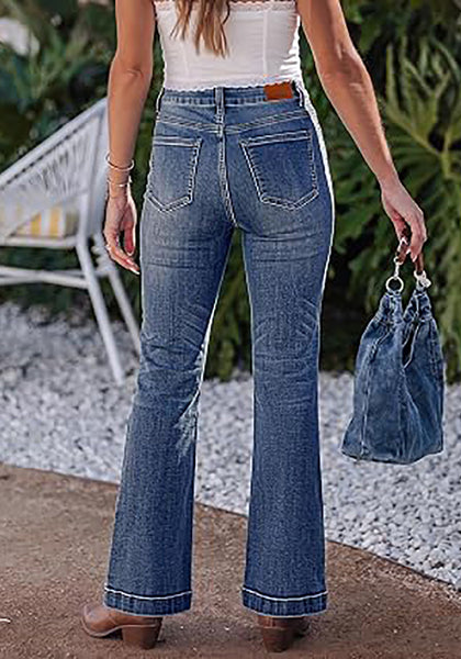 Vintage Blue Women's Trendy Mid Rise Bootcut Jeans — Stretchy Western Denim Pants with 90s Vintage Flare & 30.5" Inseam