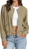 Pale Olive Green Women's Casual Fully Buttoned Jackets Baseball Collar Front Pocket Moderate Fit Slight Stretch.