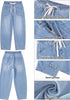 GRAPENT Women's High Waisted Barrel Jeans | Stretchy Denim, Elastic Drawstring Waist, 27.5