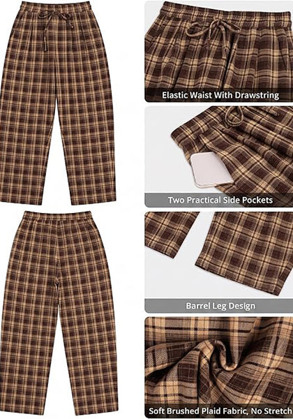 GRAPENT Women's High Waisted Plaid Barrel Pants | Tapered Wide Leg, Elastic Drawstring Waist, Front Pockets, Work Office Casual Fall Outfits