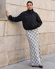 Black Women's Trendy Funnel Neck Bomber Jacket — Oversized Cropped Zip Up Hooded Jacket with Stand Collar & Elastic Cuff Hem