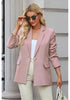 Dusty Pink Women's Office Casual Long Sleeve Pocket Blazer Jacket