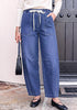 GRAPENT Women's High Waisted Baggy Barrel Jeans | Stretchy Denim, Elastic Drawstring Waist, Pull On, 27.5